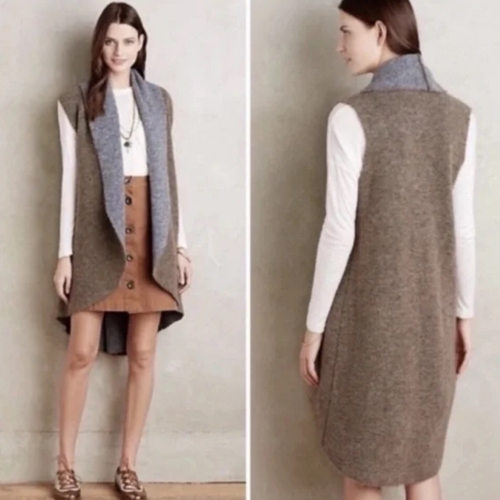 Anthropologie Moth Avalee Vest Open Front Sweater Duster Wool Blend Lagenlook ML - Picture 1 of 11